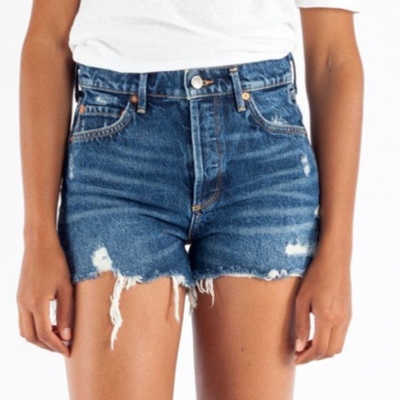 NWT AGOLDE JADEN HIGH RISE CUT  OFF DENIM SHORTS - 24 - Picture 1 of 14